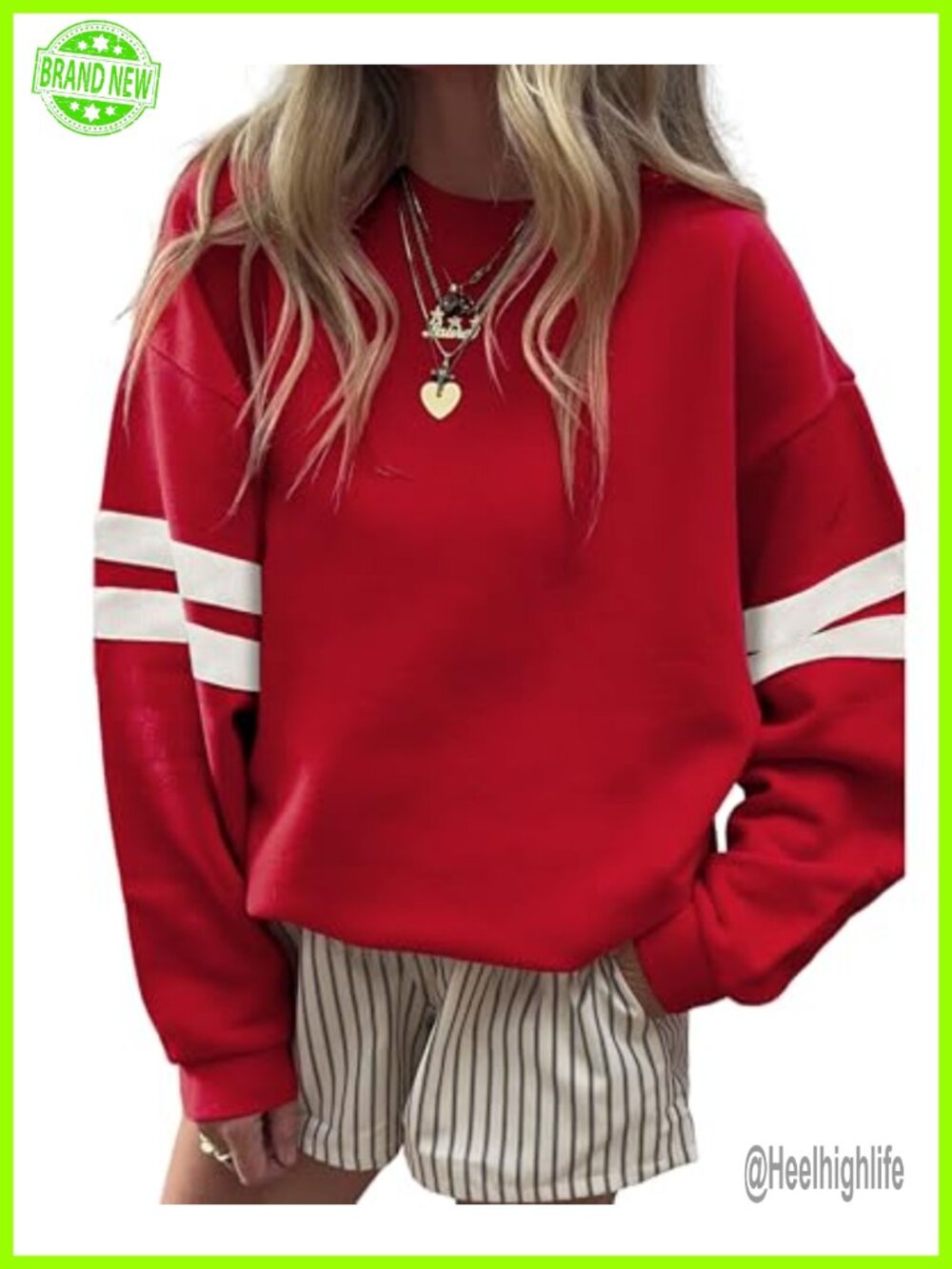 Womens Oversized Striped Crewneck Sweatshirt Varsity Pullover
